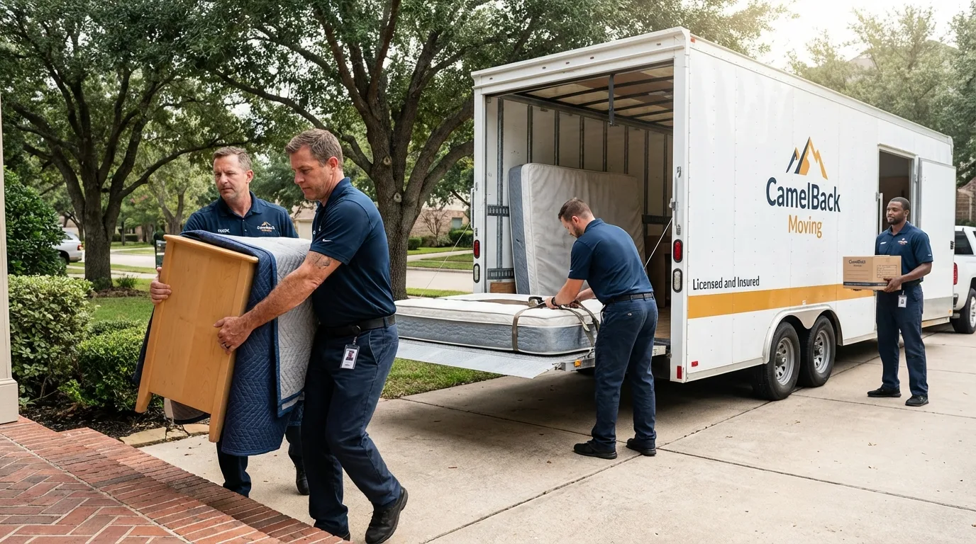 Crew loading residential truck for cross-state move from Auburn, MA