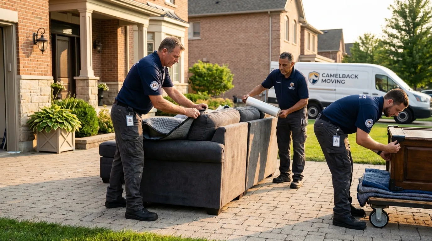 Large estate moving crew wrapping furniture in Auburn, MA