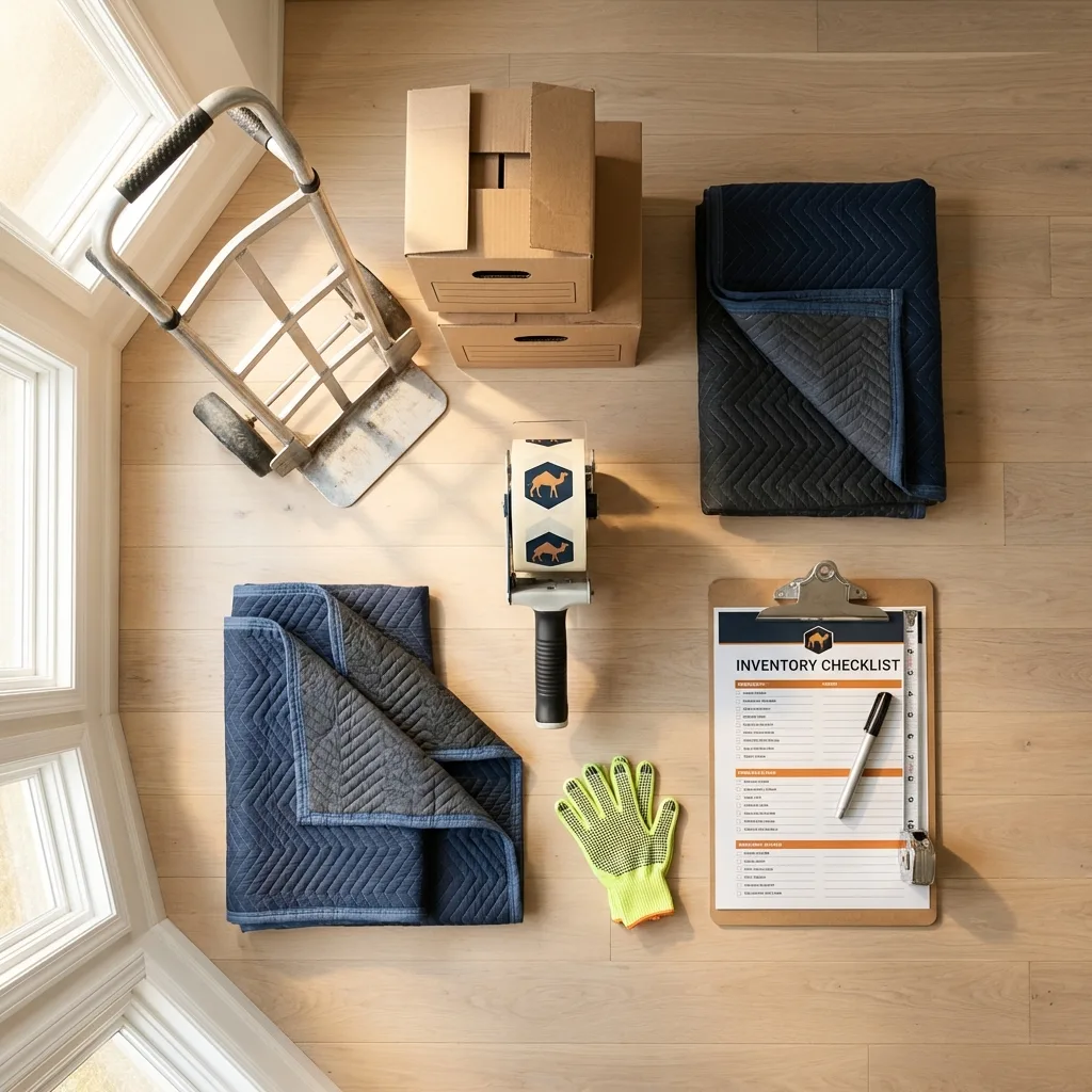 Professional moving supplies and packing materials layout for Auburn residential relocations